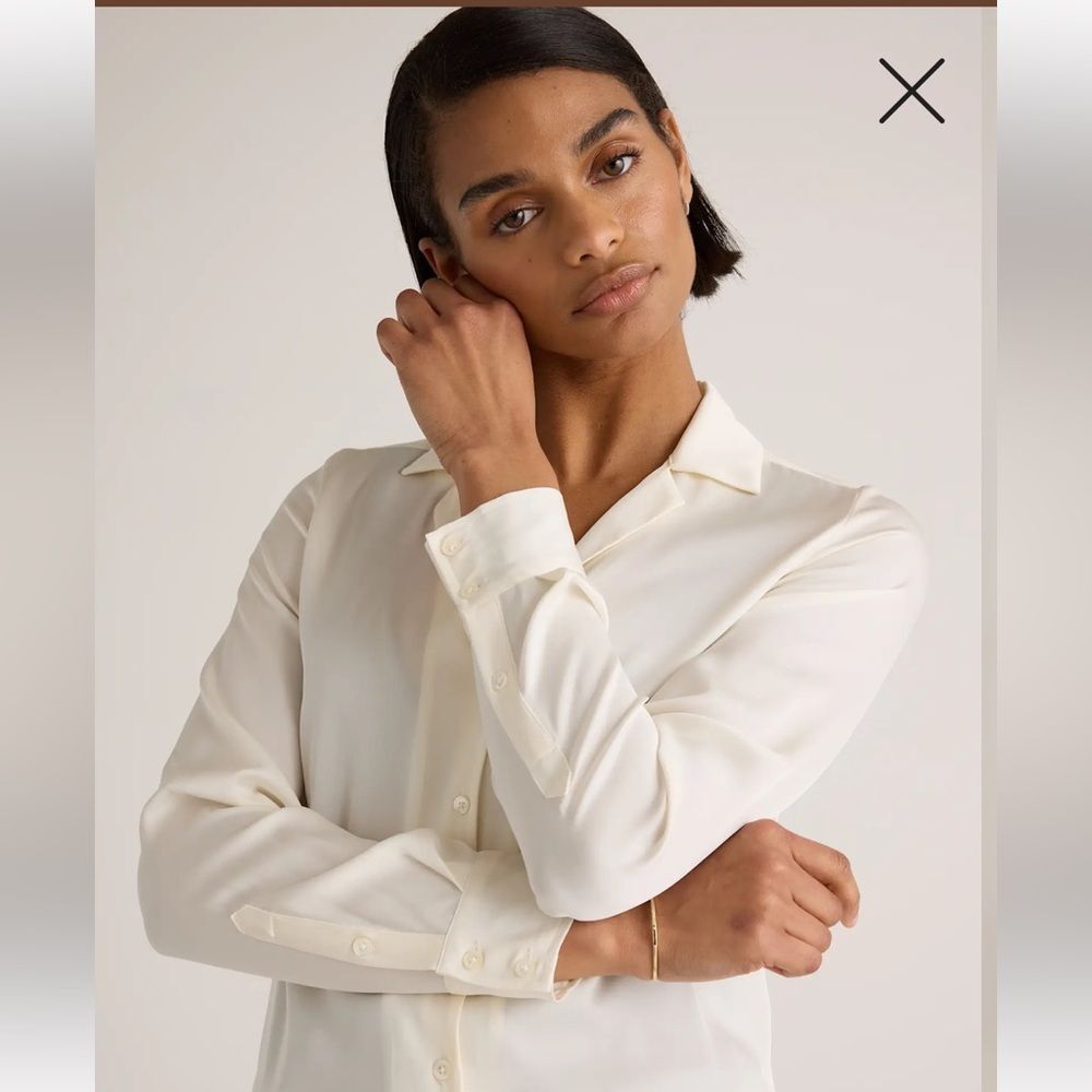 Quince Cream Washable Silk Button-Down Shirt - Picture 4 of 11